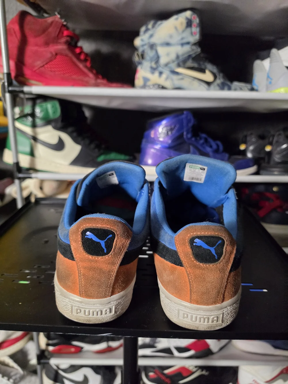 🔥 Puma Men Size 11.5 Blue Suede Athletic Sneakers Black Orange Accents